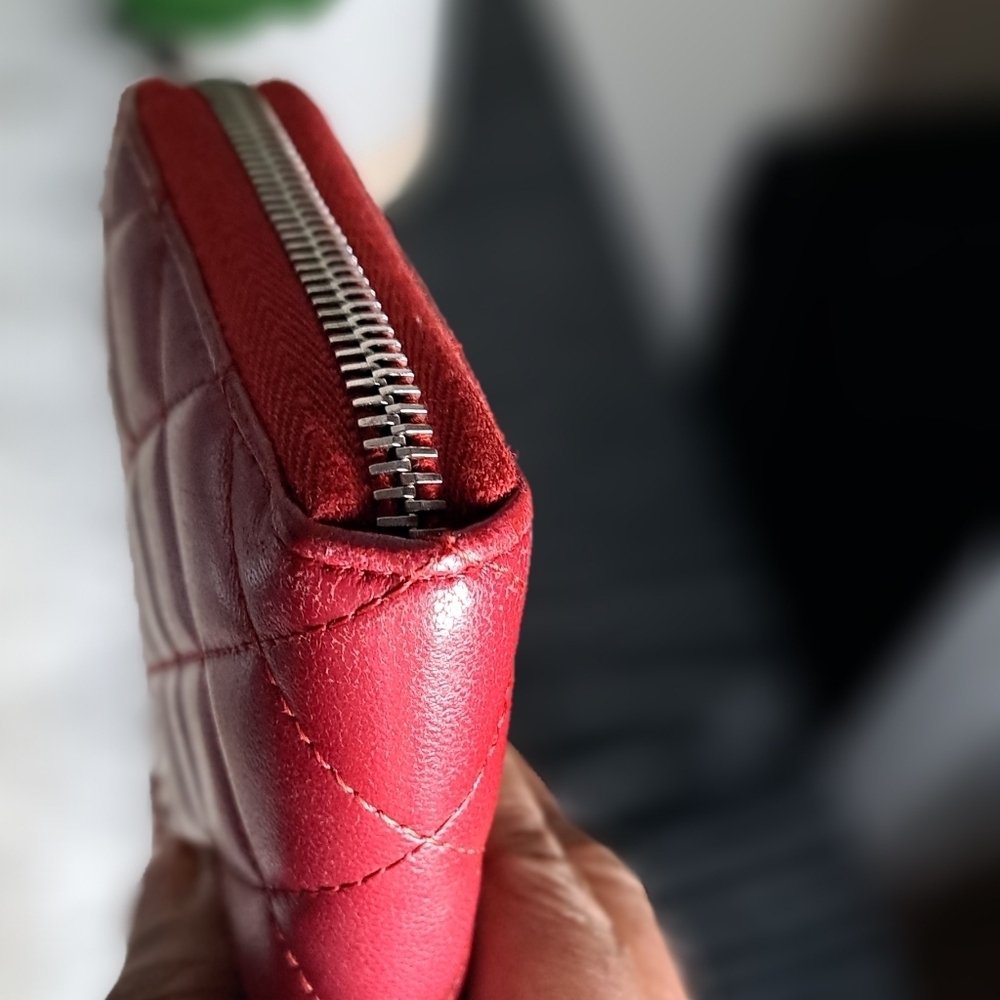 Chanel Red Quilted Cavier Zip Around Wallet With COA - Picture 10 of 14